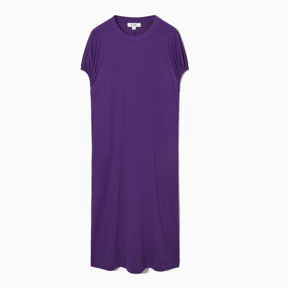 COS | Gathered-Sleeve Jersey Midi Dress In Purple, Size Small